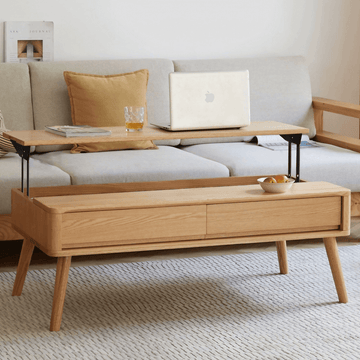 39-Inch Rectangular Solid Wood Coffee Table with Lift Top and Multifunctional Design